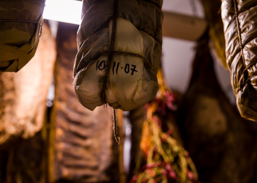 Sausages ripening in homemade paper