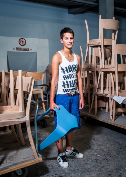 Varnisher with her favourite stool